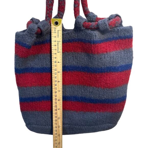Handmade Wool Felted Striped Tote Bucket Bag Rope Handle Boho Western Art Purse - Picture 5 of 8